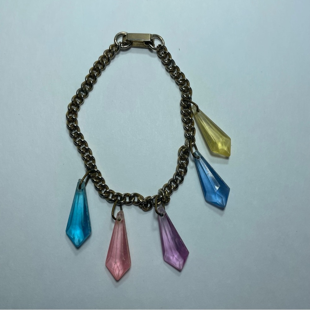 Vintage Plastic Gem Crystal Charm Bracelet